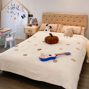 "Simplistic Natural Color Natural Wood Standard Kids Bed with Headboard, Latex Mattress Fill, Gender Neutral"