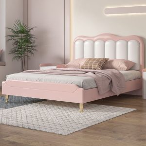 "Trendy Peony Upholstered Lift Up Storage Kids Bed with Vinyl Leather, Headboard, Coir Mattress, and Underbed Storage"